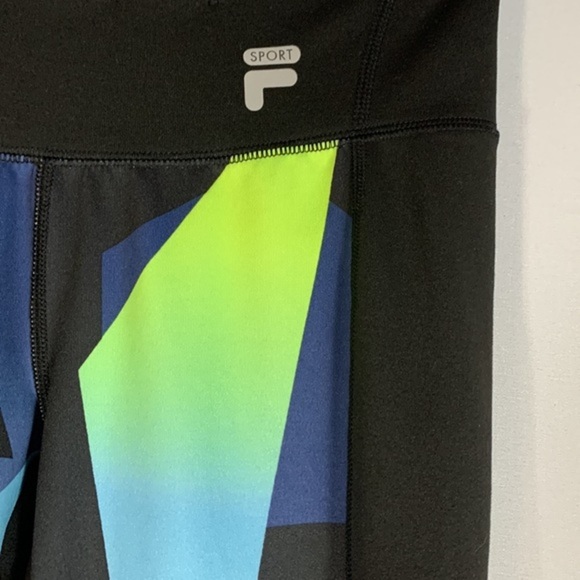 Fila Sport Black, Green & Blue Running Athletic Leggings - Picture 3 of 7